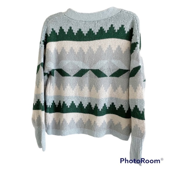 New C&C CALIFORNIA Aztec Print Oversized Cropped Cardigan V Neck Blue Sweater S - Picture 6 of 13